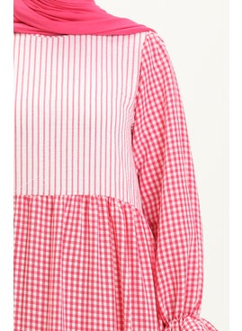 Sefa Merve Plaid Patterned Dress 24Y8964-03 Fuchsia  - Image 4