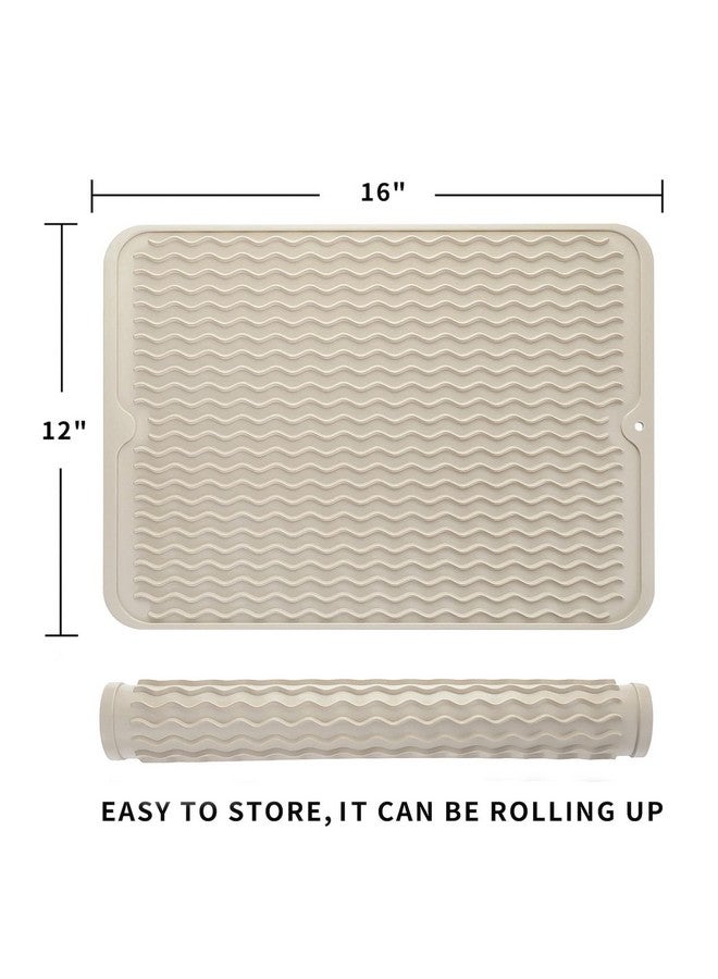 MicoYang Silicone Dish Drying Mat for Multiple Usage,Easy clean,Eco-friendly,Heat-resistant Silicone Mat for Kitchen Counter or Sink,Refrigerator or Drawer liner Tapioca L 16 inches x 12 inches - Image 1
