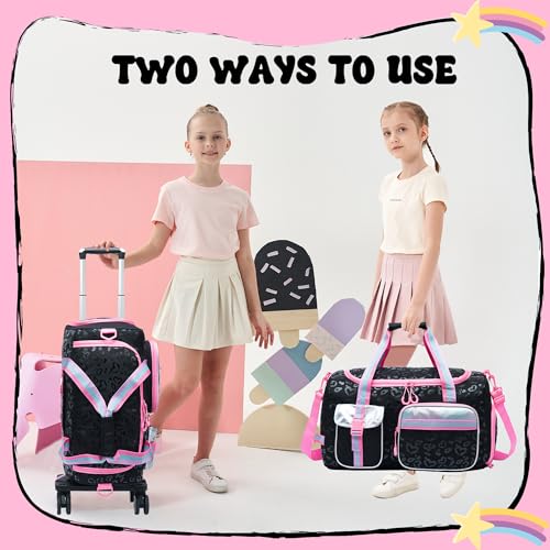 Oruiji Kids Rolling Duffle Bag with Wheels for Girls Overnight Bag with Makeup Bag Dance Bag for Girls Travel Bag with Travel Toiletry Bag Girls Luggage Bag for Travel - Image 2