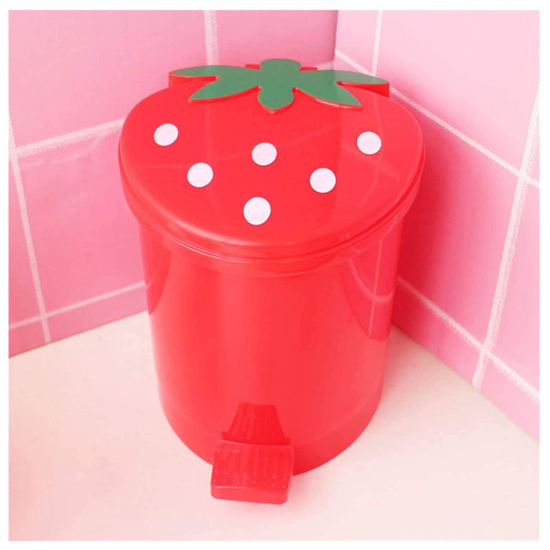 BxuxJar Strawberry Trash Can 1 Gallon Desk Plastic Cute Trash Can Kawaii Small Srawberry Garbage Can for Bedroom with 5 Rolls Garbage Bag and 20 PCS 3D Cartoon StickersRandom Style