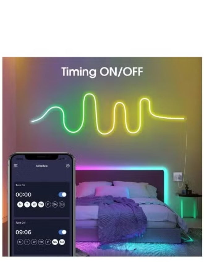 JAJEEK DC5V 5M Smart Neon LED Strip Light with RGBIC Tech | Flexible Waterproof Light Strip with Bluetooth App Control & Music Sync | Customizable RGB Colors & Dynamic Effects for Home, Parties, Gaming Setup & Decor | Easy Peel-and-Stick Installation - Image 2