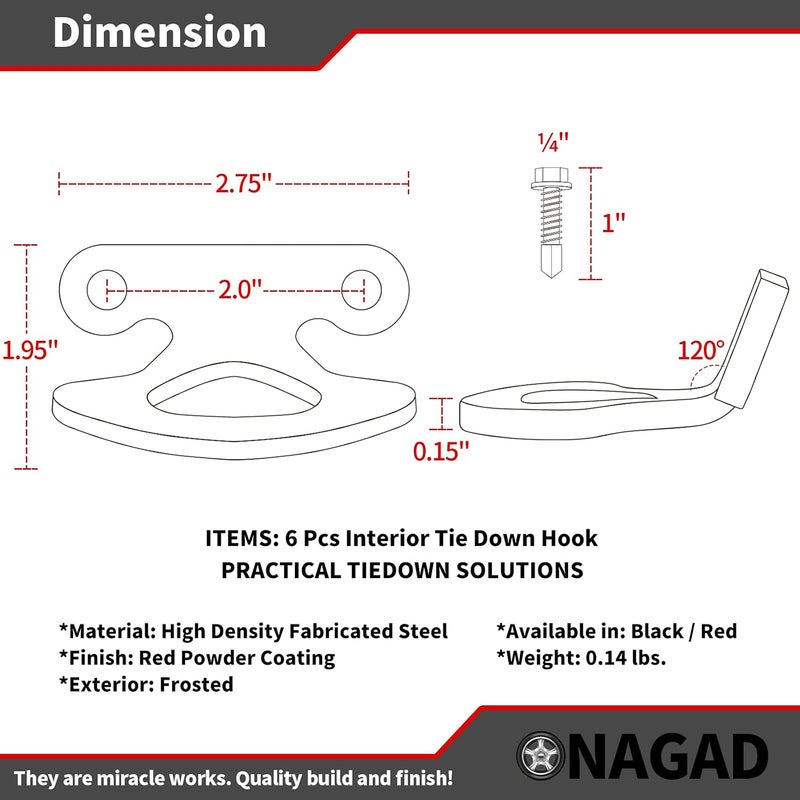 ONAGAD 6 Pcs Tie Down Anchors for 2000-2017 Ford F150 Tie Down Hooks with Red Powder Coating | Fits 2004-2017 F-150 Styleside | Fits 2001-2010 Explorer Sport Trac, Inner-Bed Pickup Truck Bed Tie Downs - Image 5
