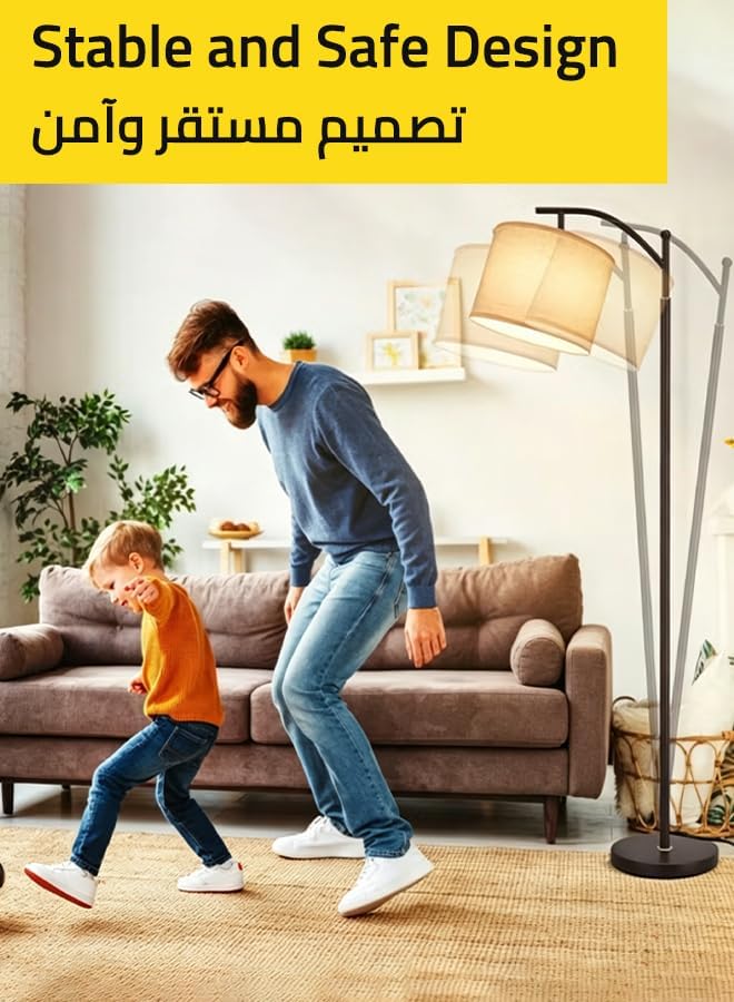 Sharpdo Minimalist Arc Floor Lamp Dimmable Standing Lamp with Adjustable Linen Shade Marble Base 3 Color Temperatures LED Floor Light for Living Room Bedroom Office Reading Black - Image 3