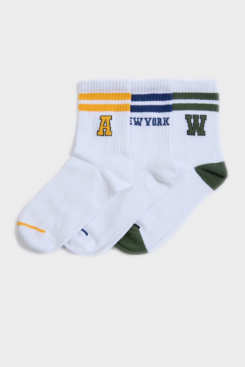 DeFacto White Boy Boy 3 Piece Cotton Long Socks Casual - Image 1