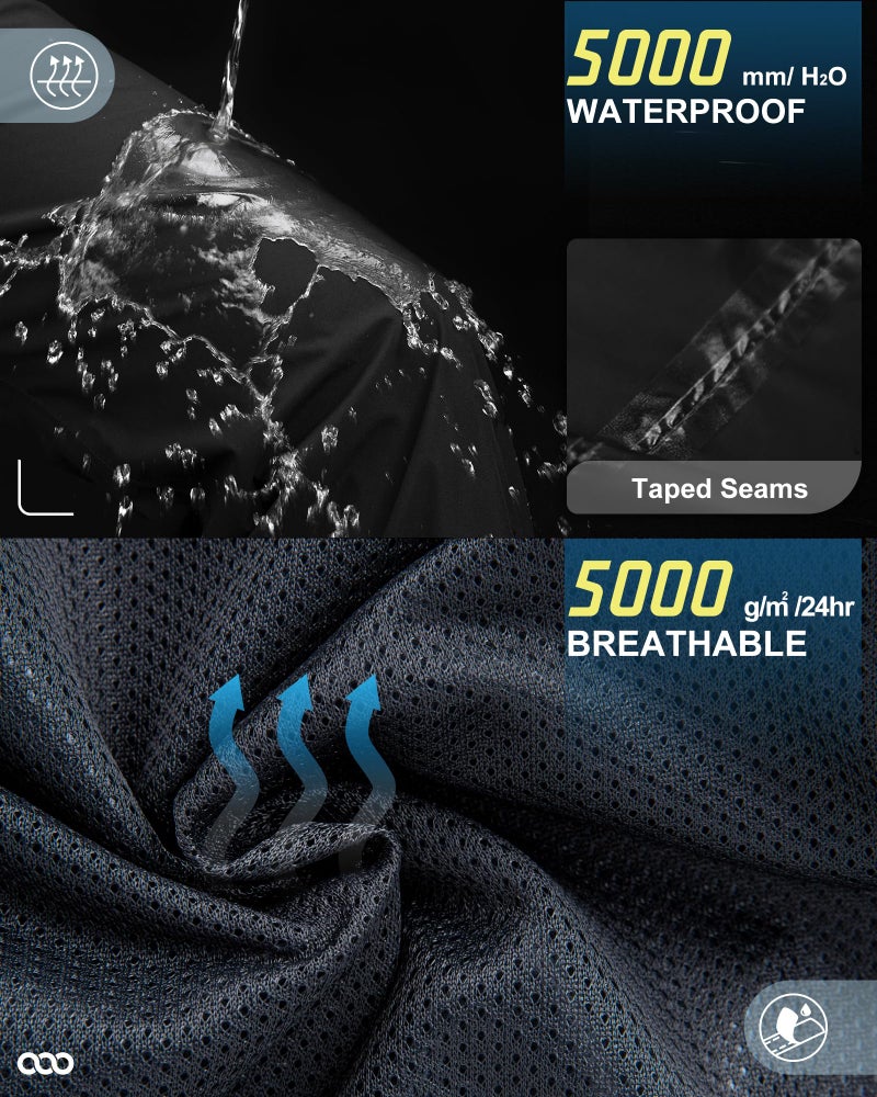 33,000ft Men's Rain Pants, Waterproof Rain Over Pants, Windproof Outdoor Pants for Hiking, Fishing Black - Image 3