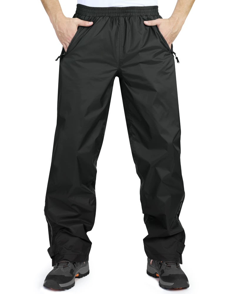 33,000ft Men's Rain Pants, Waterproof Rain Over Pants, Windproof Outdoor Pants for Hiking, Fishing Black - Image 1