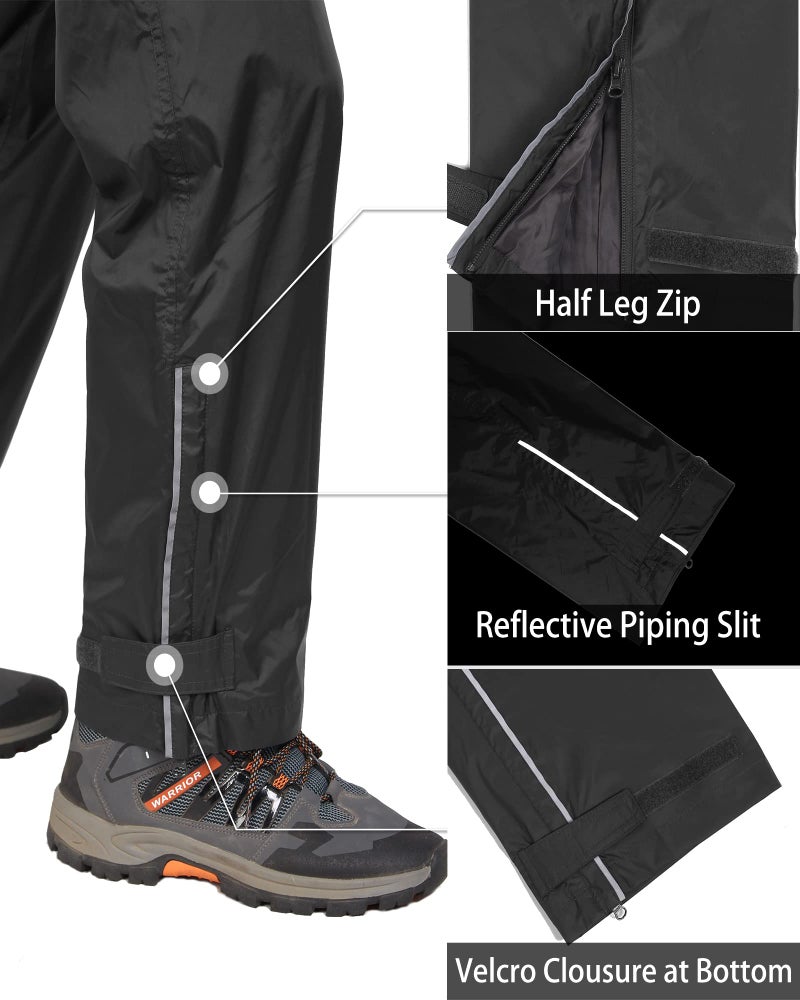33,000ft Men's Rain Pants, Waterproof Rain Over Pants, Windproof Outdoor Pants for Hiking, Fishing Black - Image 4