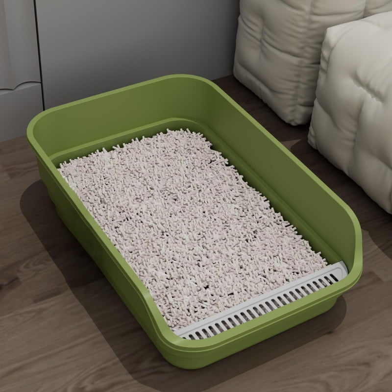 LoopTime Extea Large Cat Litter Box with High Sides,Cat Boxes for Indoor Cats,Cat Litter Pan for Kitty,Litter Box with Low Entry,Easy to Clean,Anti-Splashing,23.6" x15.7" x6.2" (Green) - Image 1