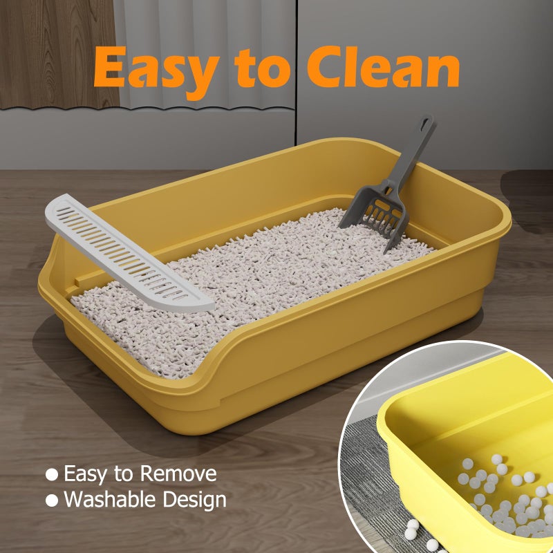 LoopTime Extea Large Cat Litter Box with High Sides,Cat Boxes for Indoor Cats,Cat Litter Pan for Kitty,Litter Box with Low Entry,Easy to Clean,Anti-Splashing,23.6" x15.7" x6.2" (Green) - Image 3