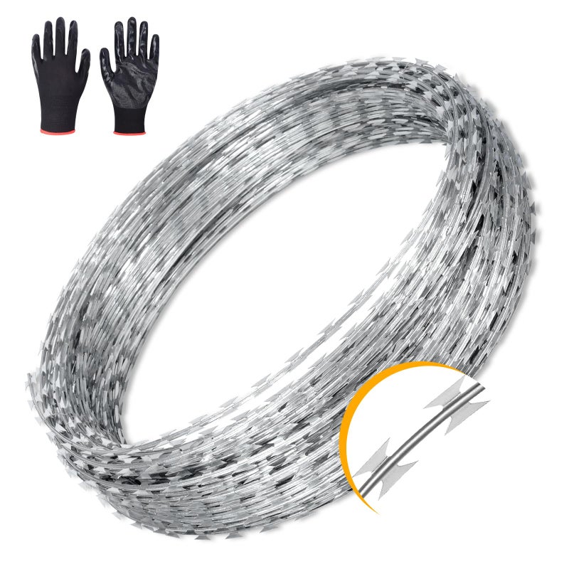 AggFencer 49ft Barbed Razor Wire, Hot-Dip Galvanized Barb Wire Roll for Crafts Fences, Fence for Critter Deterrent - Image 1