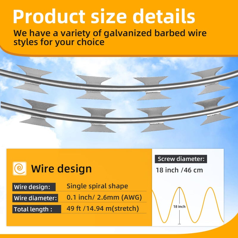 AggFencer 49ft Barbed Razor Wire, Hot-Dip Galvanized Barb Wire Roll for Crafts Fences, Fence for Critter Deterrent - Image 2