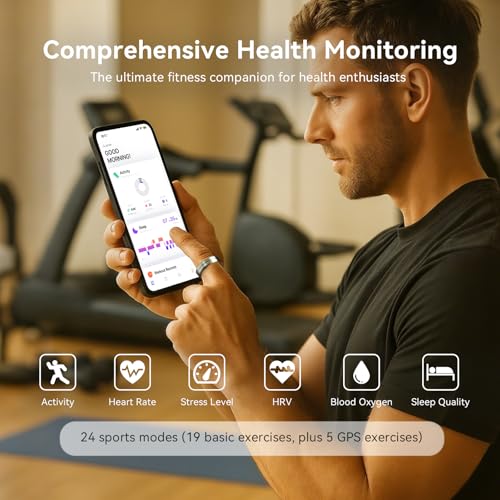 SHGMEET Smart Ring for Women and Men, 5ATM Waterproof Smart Rings Health Tracker with Sleep/Stress/Heart Rate/Activity Monitor, No Subscription, Smart Rings Fitness Tracker for Android iOS, Size 11, Silver - Image 3