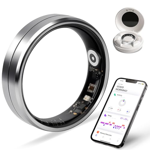 SHGMEET Smart Ring for Women and Men, 5ATM Waterproof Smart Rings Health Tracker with Sleep/Stress/Heart Rate/Activity Monitor, No Subscription, Smart Rings Fitness Tracker for Android iOS, Size 11, Silver - Image 1