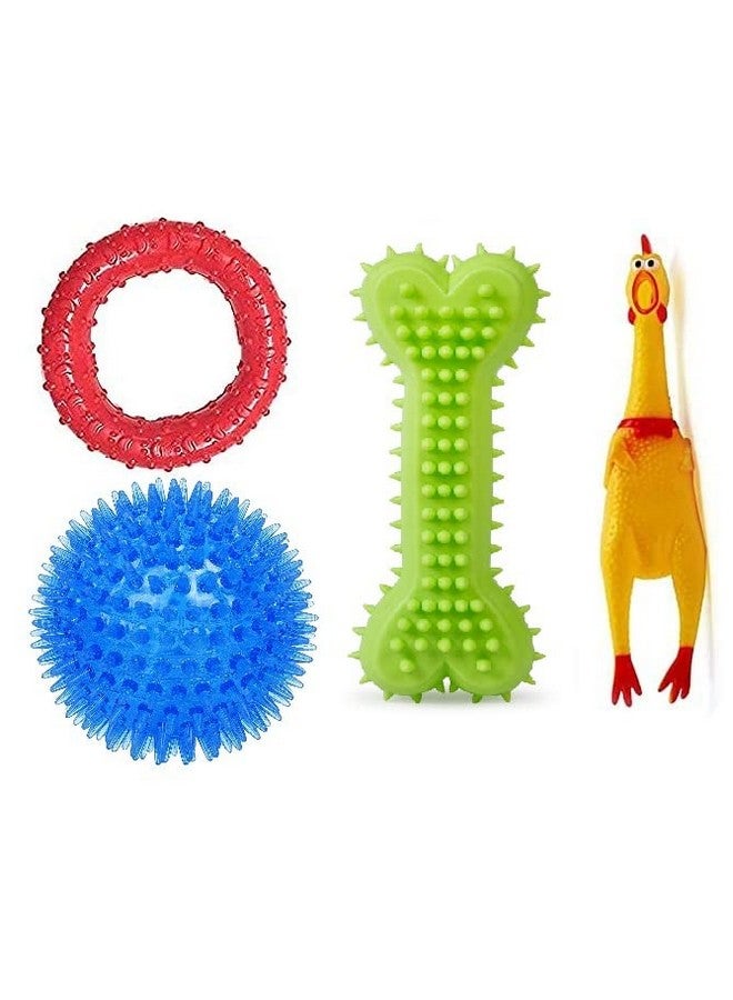 ألعاب عضاضة تصدر صريرًا قابلة للمضغ للكلاب والجراء - بوكيمون يصدر صريرًا، حلقة متعددة الألوان، دجاج يصدر صريرًا، عظم يصدر رنينًا (عبوة من 4 قطع) متعدد الألوان - Image 1