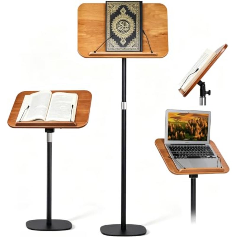 Quran Stand Holder, Adjustable Book Stand Holder, Adjustable Height Angle Book Stand with Page Clip, Sturdy Podium Stand for Reading, Bible, Laptop, or Projector - Image 1