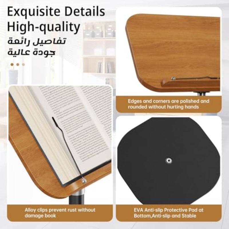 Quran Stand Holder, Adjustable Book Stand Holder, Adjustable Height Angle Book Stand with Page Clip, Sturdy Podium Stand for Reading, Bible, Laptop, or Projector - Image 5