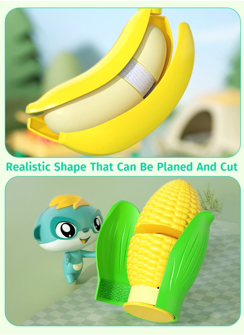 24PCS Cutting Play Food Set for Kids Kitchen, Realistic Fruit and Vegetables with Peeling and Cutting Features, Portable Handheld Folding Storage Basket Pretend Play Toy