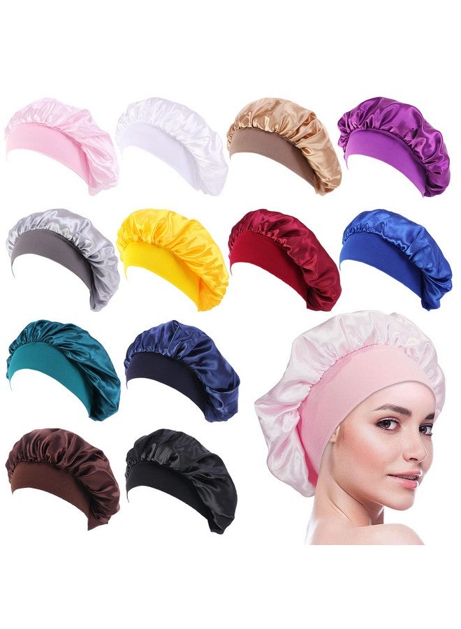 Tergy 12Pcs Satin Bonnet Caps For Women Solid Color Hair Bonnets For Sleeping Elastic Band Bonnet Hats For Black Women Hair Care - Image 1