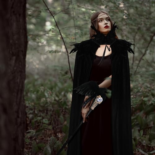 Toulite 3 Pcs Women Halloween Evil Black Style Queen Costume Witch Crow Gothic Feather High Collar Cape Cosplay Party Props - Image 5