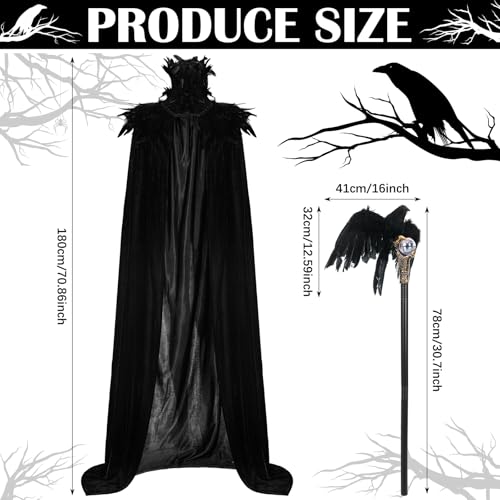 Toulite 3 Pcs Women Halloween Evil Black Style Queen Costume Witch Crow Gothic Feather High Collar Cape Cosplay Party Props - Image 2