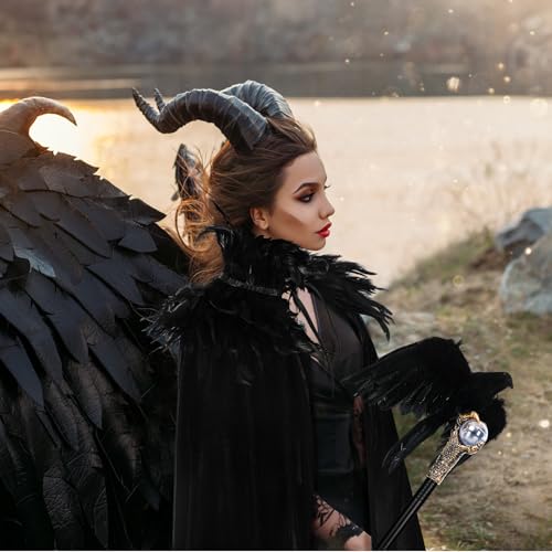 Toulite 3 Pcs Women Halloween Evil Black Style Queen Costume Witch Crow Gothic Feather High Collar Cape Cosplay Party Props - Image 3