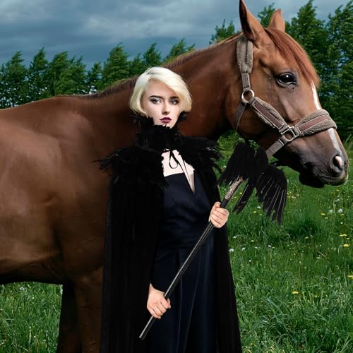 Toulite 3 Pcs Women Halloween Evil Black Style Queen Costume Witch Crow Gothic Feather High Collar Cape Cosplay Party Props - Image 4