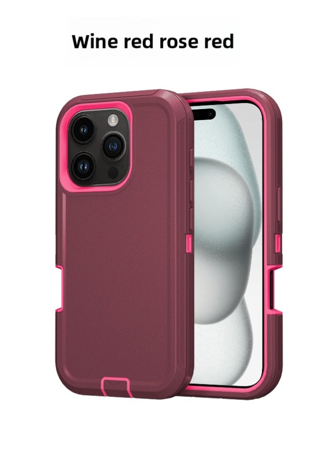Generic - For Iphone 16promax Three-proof Mobile Phone Case Iph16plus Anti-drop Mobile Phone Case Hot Sale-Color:wine Red Rose Red-Applicable Model:For Iphone16Pro Single Chassis - Image 1