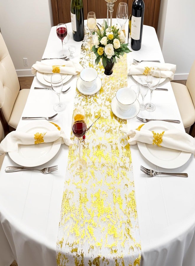 JIURUN 6 PCS Gold Table Runner, 11"x108" Glitter Metallic Mesh Table Runner Roll, Sparkly Gold Foil Table Decorations Centerpiece for Bridal Baby Shower, Wedding, Birthday Party, Christmas - Image 5