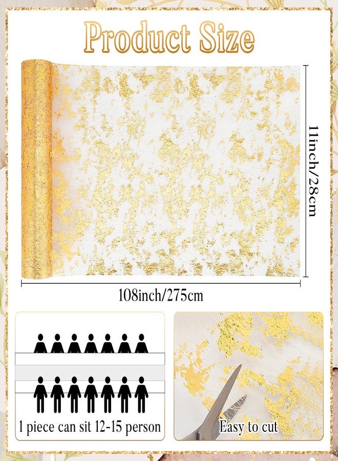 JIURUN 6 PCS Gold Table Runner, 11"x108" Glitter Metallic Mesh Table Runner Roll, Sparkly Gold Foil Table Decorations Centerpiece for Bridal Baby Shower, Wedding, Birthday Party, Christmas - Image 2