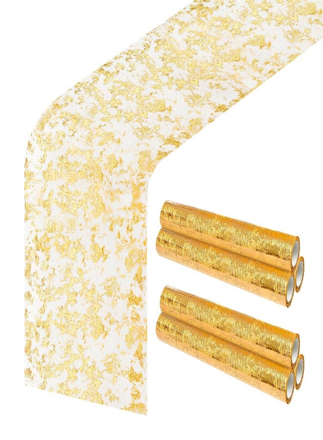 JIURUN 6 PCS Gold Table Runner, 11"x108" Glitter Metallic Mesh Table Runner Roll, Sparkly Gold Foil Table Decorations Centerpiece for Bridal Baby Shower, Wedding, Birthday Party, Christmas - Image 1