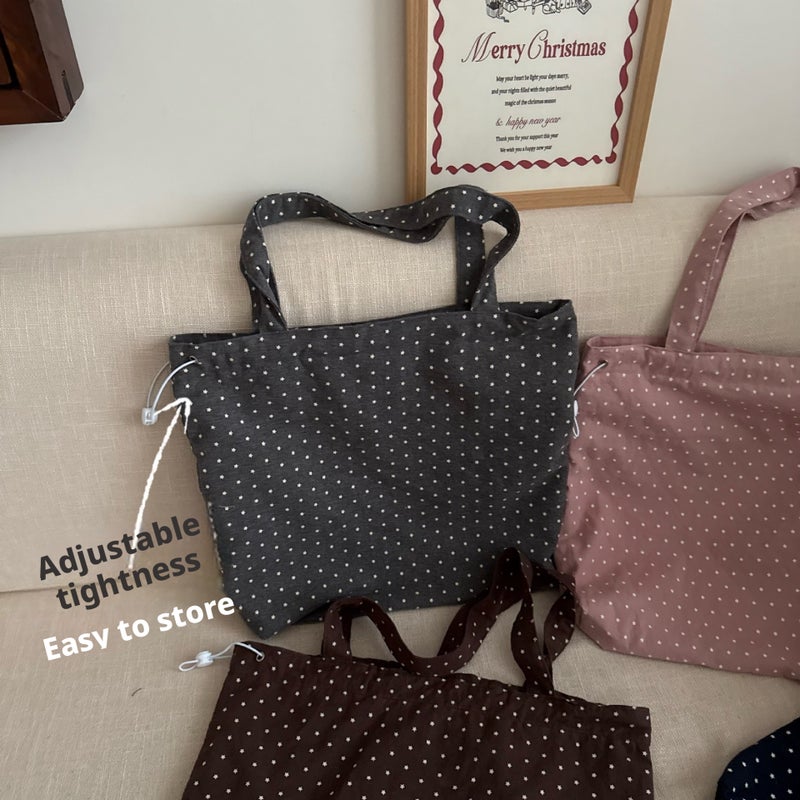 Women's Star Dot Canvas Shoulder Bag, Large Capacity Tote - Image 4