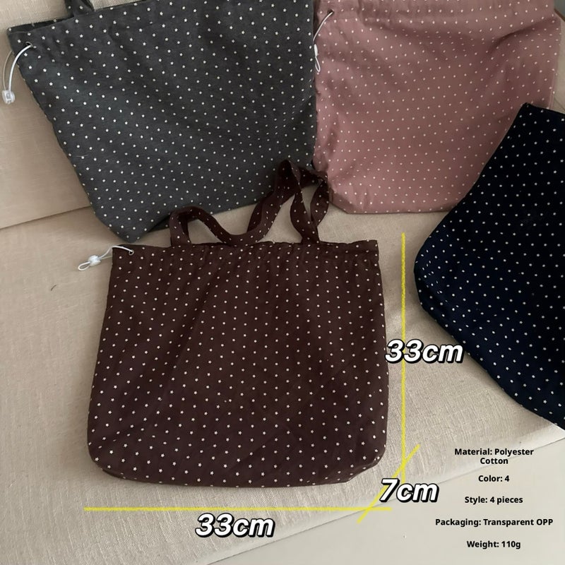Women's Star Dot Canvas Shoulder Bag, Large Capacity Tote - Image 2