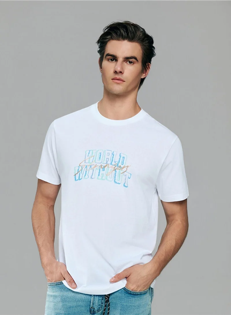 جيوردانو Men’s Slim Cotton Crew Neck WWS Graphic Print Tee