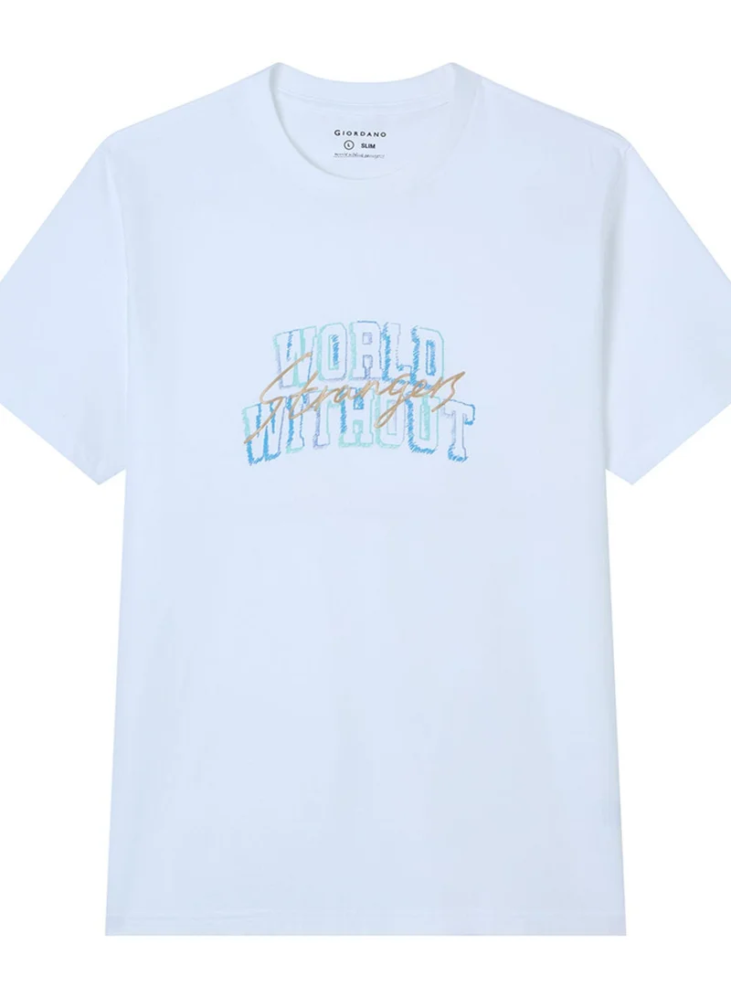 GIORDANO  Men’s Slim Cotton Crew Neck WWS Graphic Print Tee for Men | Best Price UAE