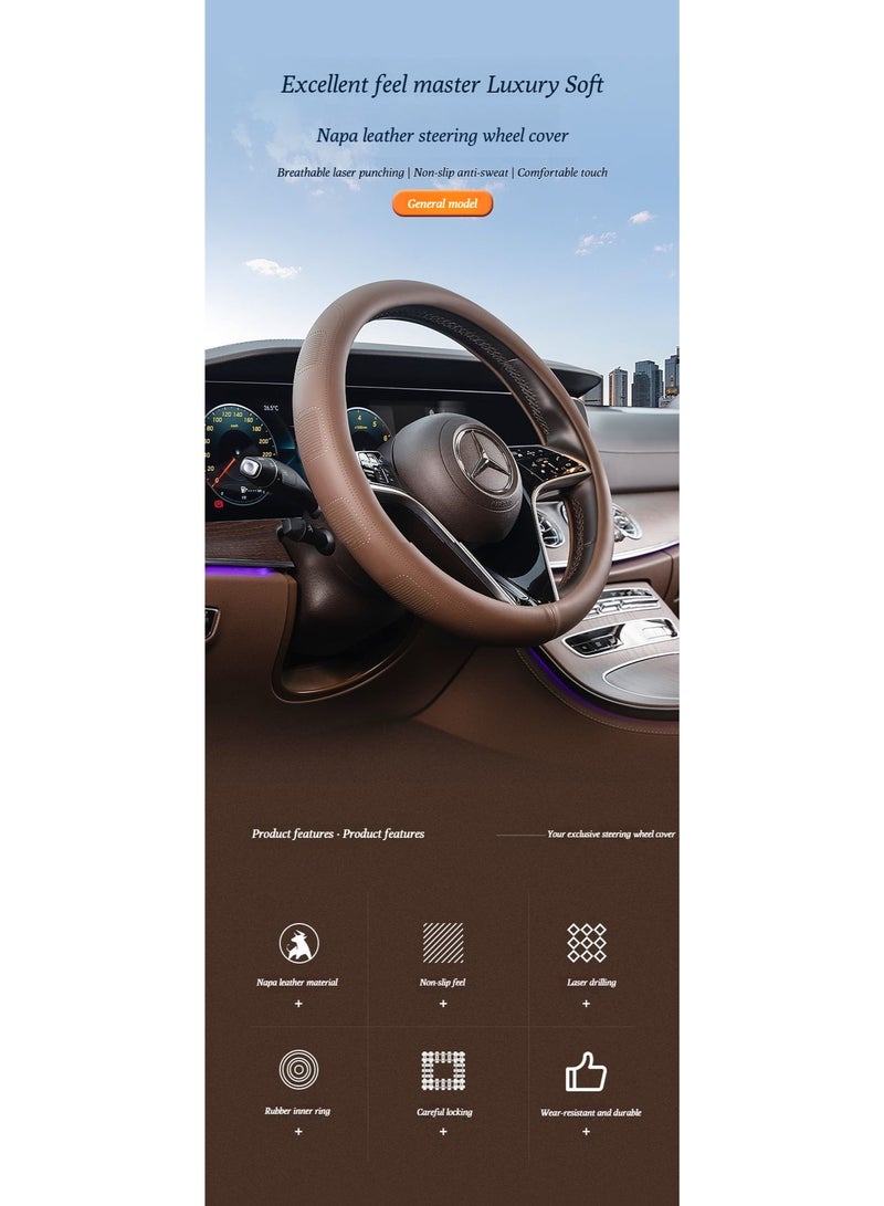 Anti-slip and sweat-absorbing car steering wheel cover in O-shaped and D-shaped designs, made of durable and wear-resistant napa leather, suitable for all seasons and available in both men's and wom - Image 2