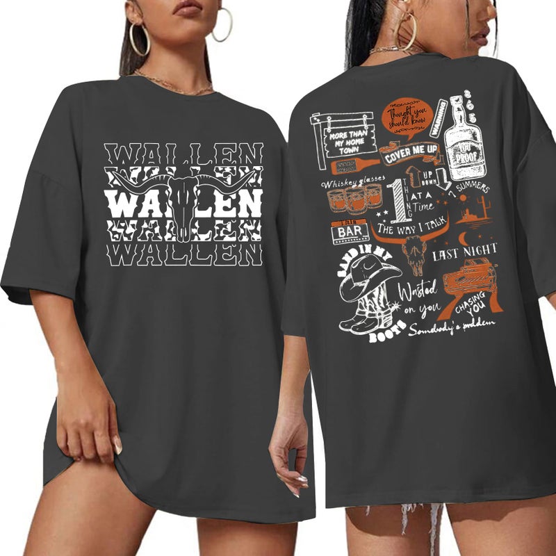 BANGELY Cow Skull Women Oversized Shirt Country Music T-Shirt Vintage Western Graphic Tee 80 90s Music Lover Short Sleeve Top - Image 1