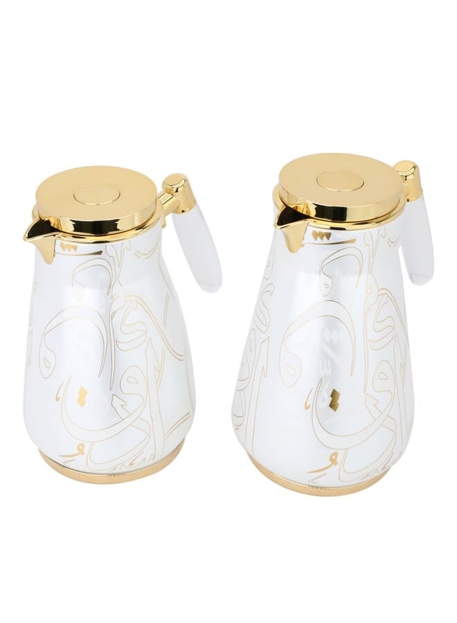 Alsaif Gallery Al Saif Gallery thermos set, 1/0.75 litre, two pieces, thermal glass inner container, steel outer shell - white - Image 1