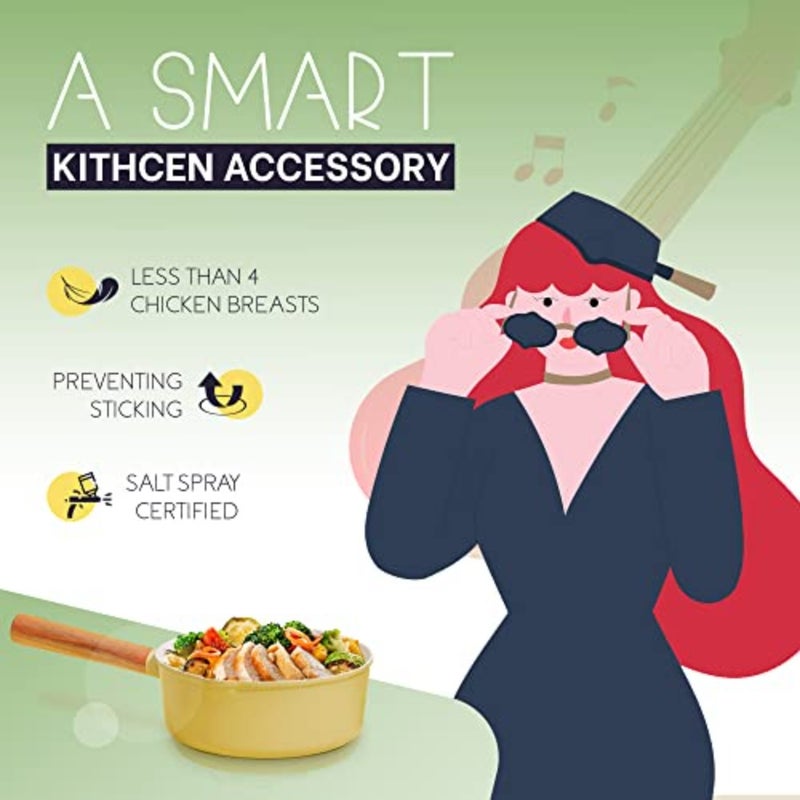 OMIZA 21cm Nonstick Ceramic PFOA, PFOS-free Coated Sauce Pan, Dual Spouted 2 Liters Medium Saucepan, Wooden Handle, For Gas, Electric, Halogen, Induction stove Navy - Image 4