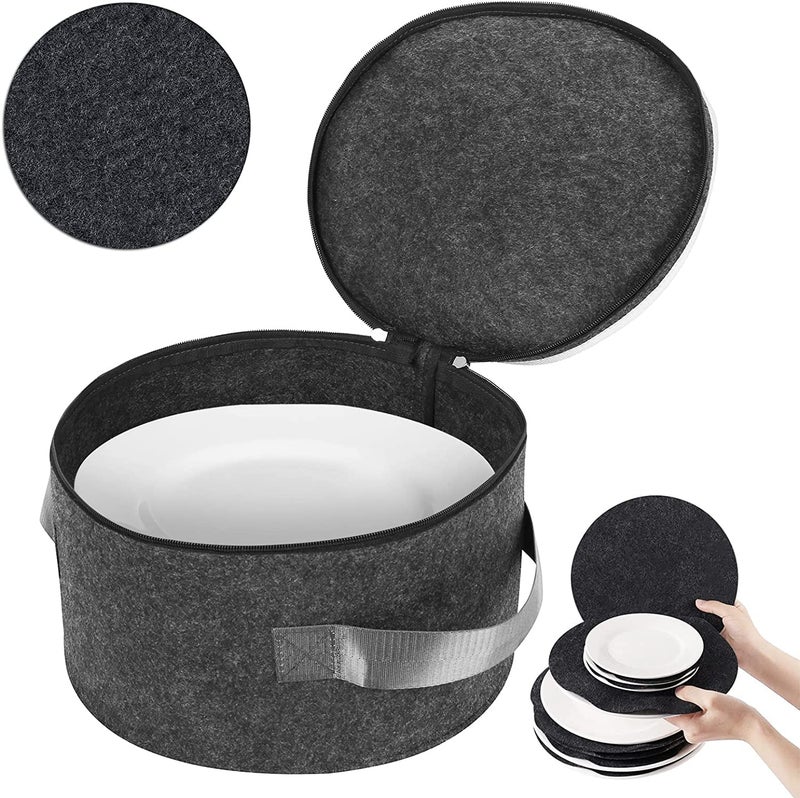 GREENSHEEP Plate Storage Case with 12 Thick Felt Dividers for Storing and Organizing Dinnerware Dishes, Dark Grey - Image 1