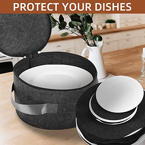 GREENSHEEP Plate Storage Case with 12 Thick Felt Dividers for Storing and Organizing Dinnerware Dishes, Dark Grey - Image 2