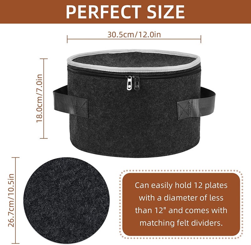 GREENSHEEP Plate Storage Case with 12 Thick Felt Dividers for Storing and Organizing Dinnerware Dishes, Dark Grey - Image 3