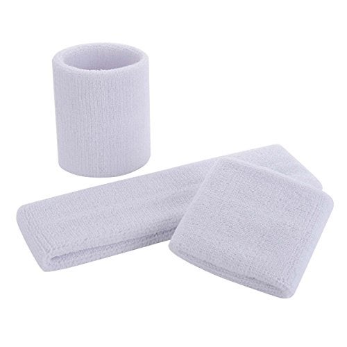 ONUPGO White Sweatband Set Sports Headband Wristband Set Sweatbands Terry Cloth Wristband Wrist Sweatband Headbands Moisture Wicking Sweat Absorbing Head Band - Image 2