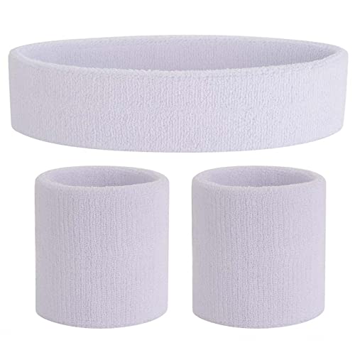ONUPGO White Sweatband Set Sports Headband Wristband Set Sweatbands Terry Cloth Wristband Wrist Sweatband Headbands Moisture Wicking Sweat Absorbing Head Band - Image 1