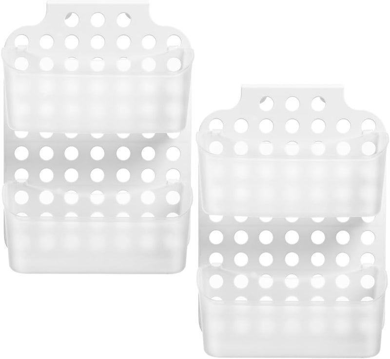 VICASKY 2pcs Bathroom Shower Organizer Wall Mounted No-drill Suction Storage Basket Double Layer Plastic Bathroom Accessory Holder for Shower Sundries Storage - Image 1