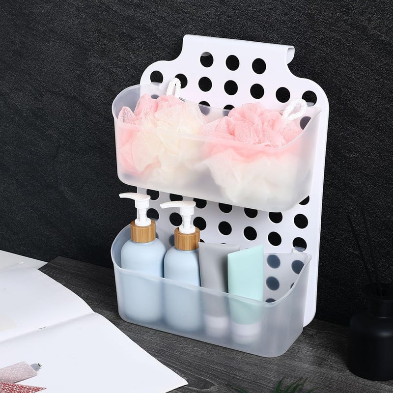 VICASKY 2pcs Bathroom Shower Organizer Wall Mounted No-drill Suction Storage Basket Double Layer Plastic Bathroom Accessory Holder for Shower Sundries Storage - Image 4