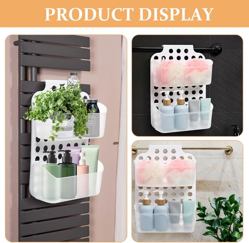 VICASKY 2pcs Bathroom Shower Organizer Wall Mounted No-drill Suction Storage Basket Double Layer Plastic Bathroom Accessory Holder for Shower Sundries Storage - Image 3