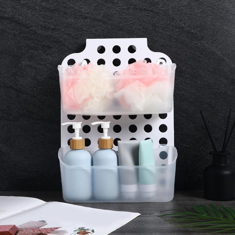 VICASKY 2pcs Bathroom Shower Organizer Wall Mounted No-drill Suction Storage Basket Double Layer Plastic Bathroom Accessory Holder for Shower Sundries Storage - Image 5