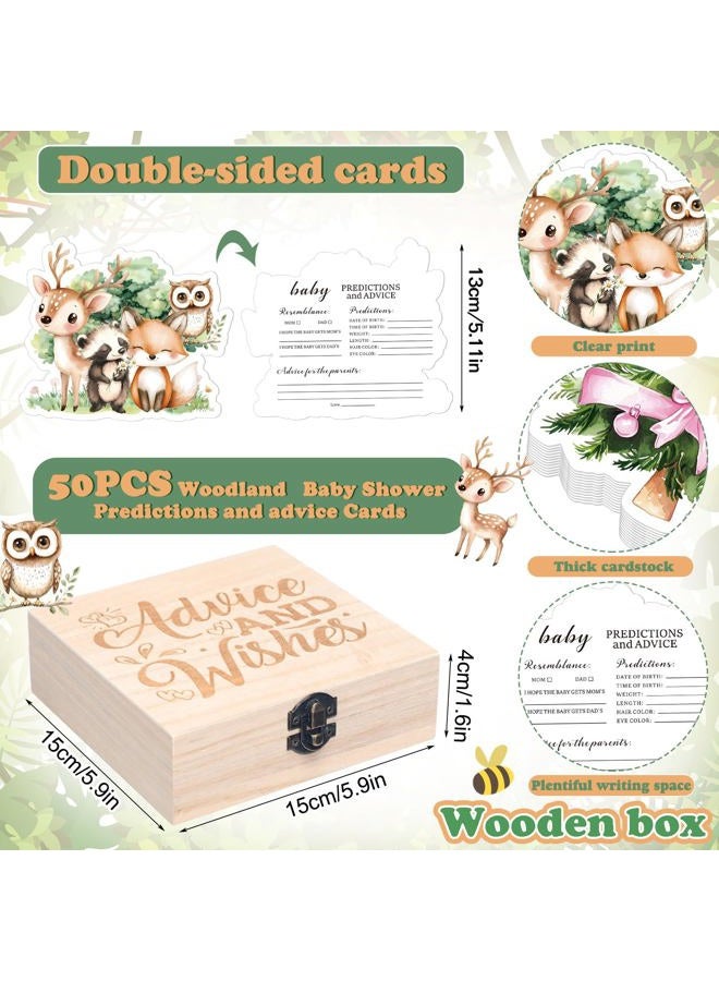 RattanView 50 Pcs Double Side Woodland Animals Baby Shower Baby Prediction Advice Cards with Wooden Box Forest Woodland Animals Neutral Gender Reveal Games Card - Image 2