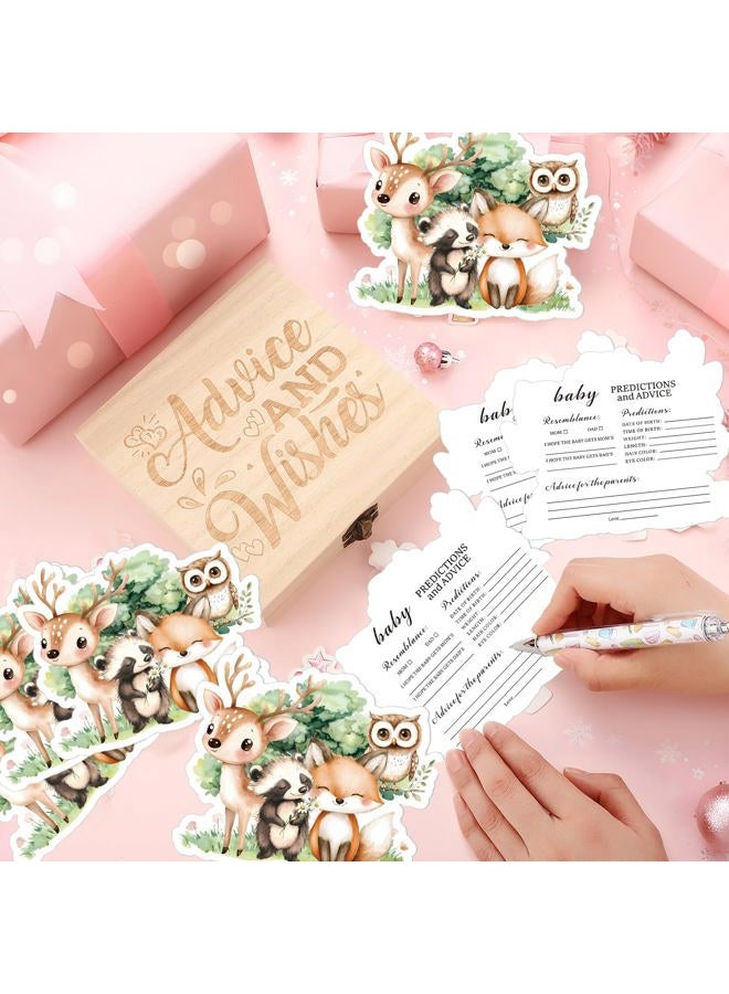 RattanView 50 Pcs Double Side Woodland Animals Baby Shower Baby Prediction Advice Cards with Wooden Box Forest Woodland Animals Neutral Gender Reveal Games Card - Image 3