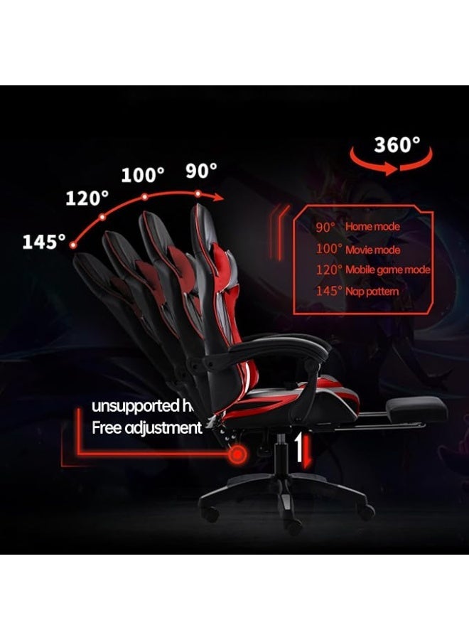 High-back gaming chair — Racing-style executive computer office chair with headrest, massage lumbar support cushion, retractable footrest, and 360-degree swivel. - Image 2
